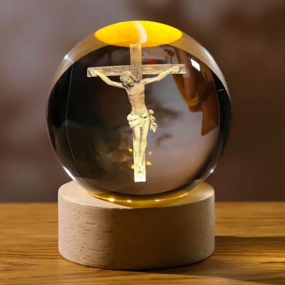 Crystal Ball with Wooden Light Base