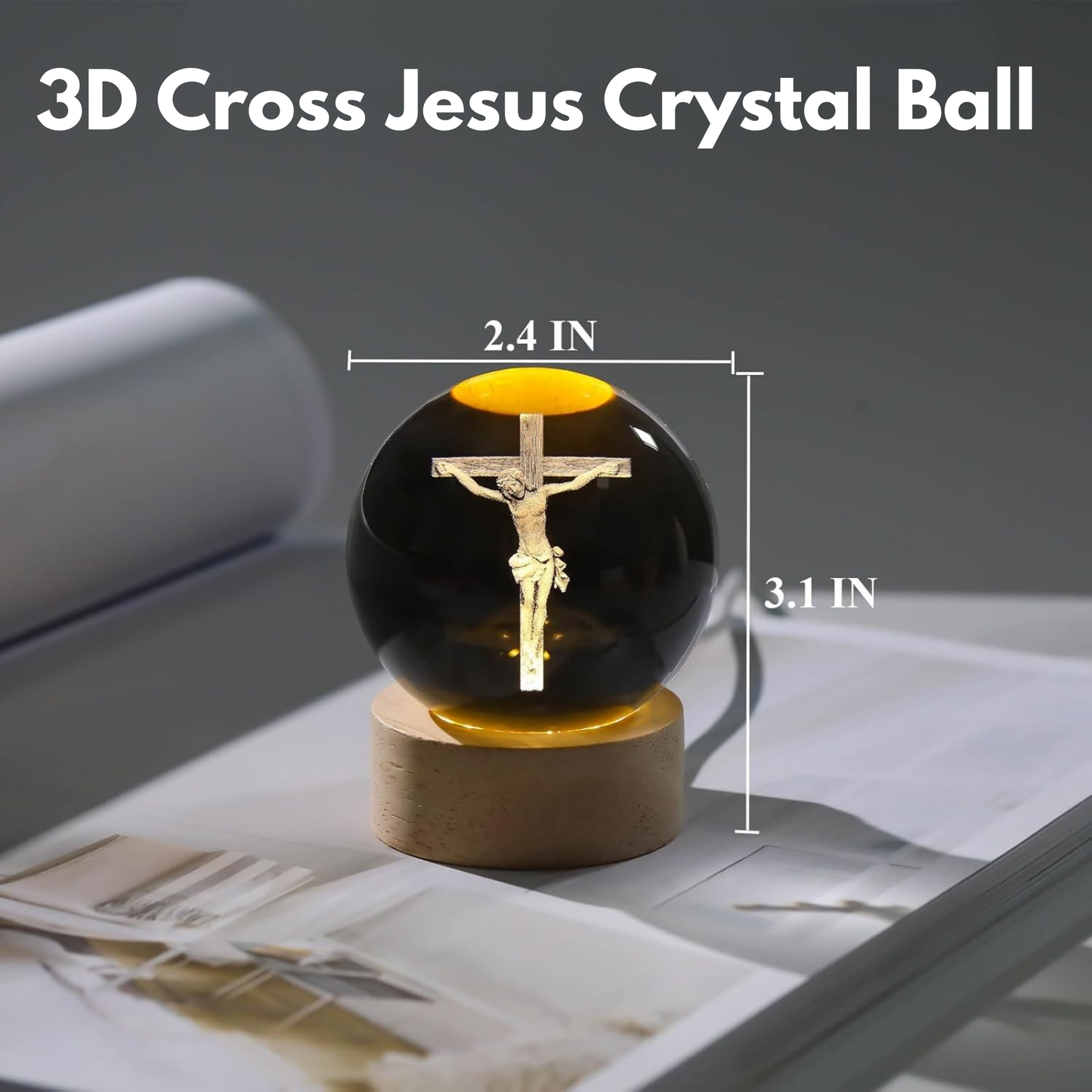 Crystal Ball with Wooden Light Base