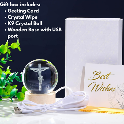 Crystal Ball with Wooden Light Base